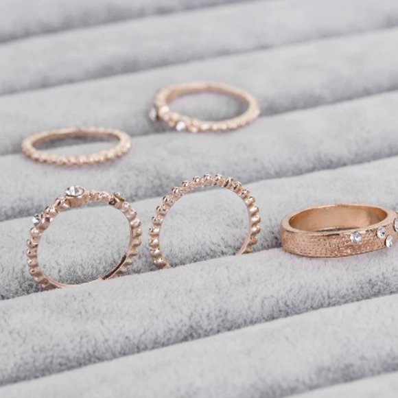 Rose Gold Boho Crystal Wave Ring Set - Picture 6 of 6